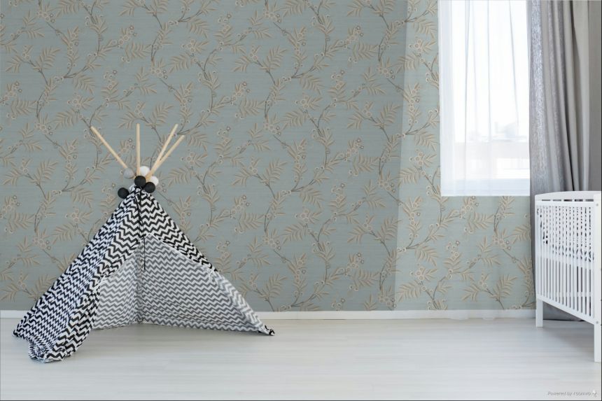 Tapete, hellblau, beige, blühende Zweige, 7706, Agora, Parato by Cristiana Masi