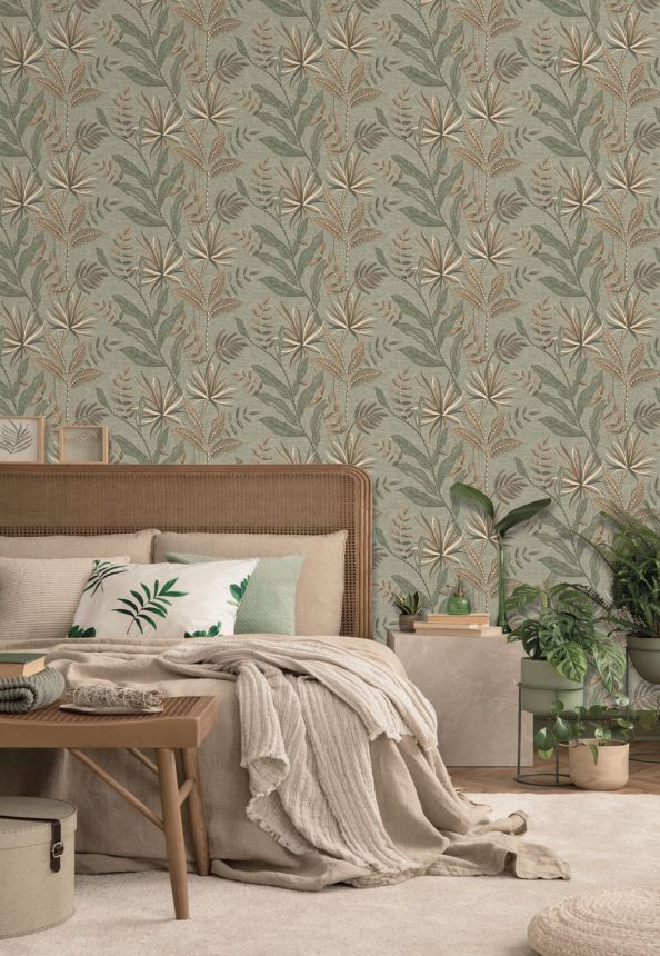 Tapete, Grün, Braun, Stoffoptik, Blätter, TN29083, Terra Nova, Decoprint