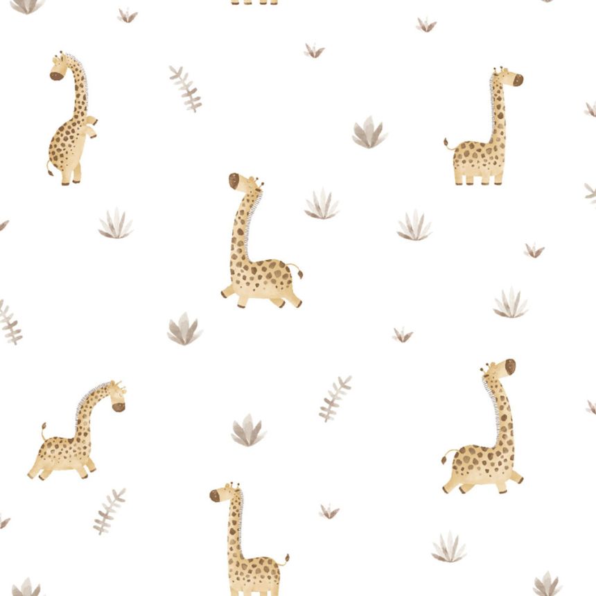 Kindertapete, beige, grau, Giraffen und Pflanzen, 4441, Momi, Parato by Cristiana Masi