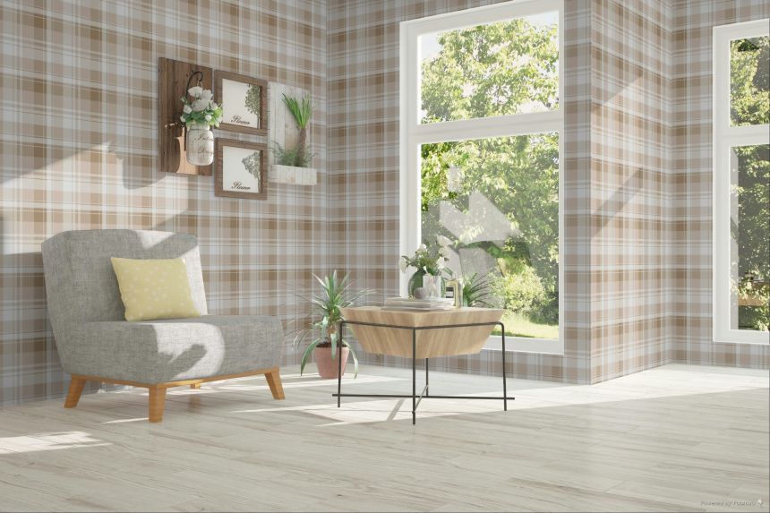 Tapete, braun, beige, karierte Stoffoptik, 4491, Momi, Parato by Cristiana Masi