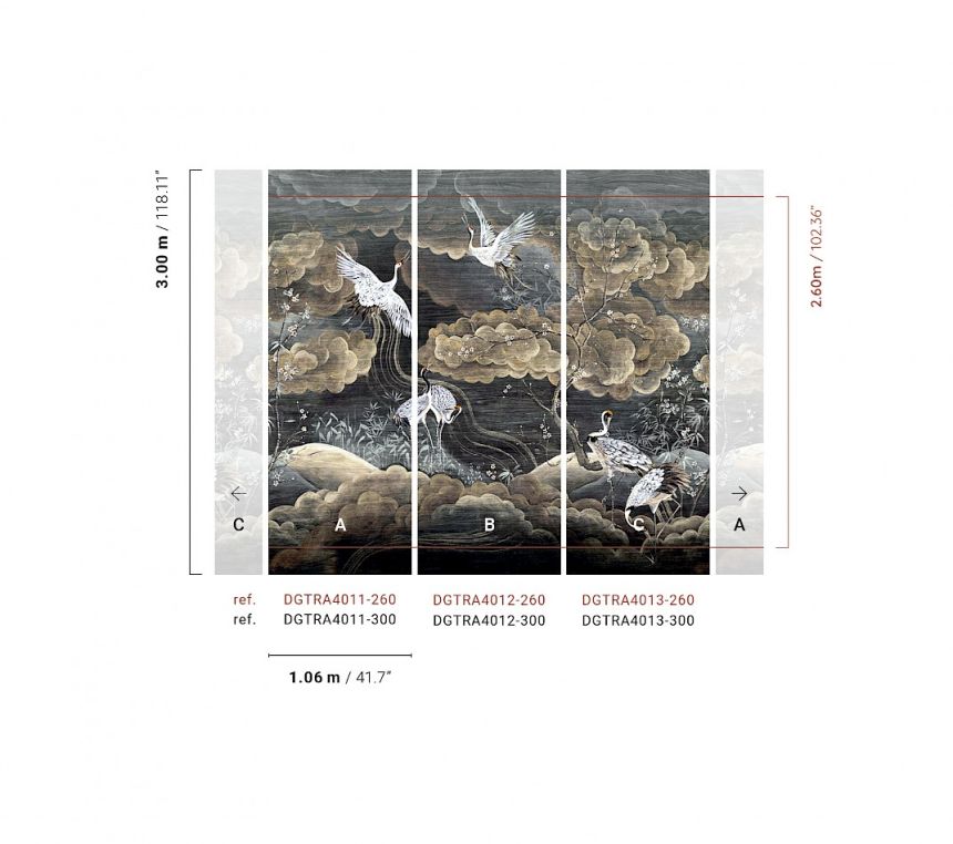 Fototapete, schwarz, grau, fliegende Kraniche, DGTRA4011-300, Traces, Masureel