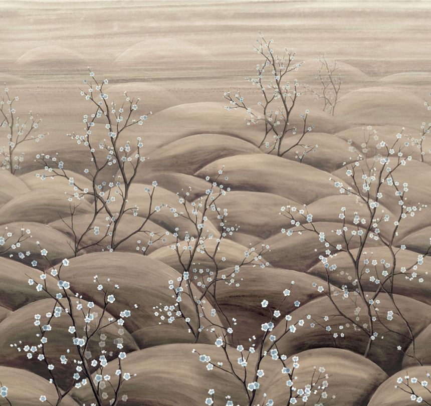 Fototapete, beige, grau, blühende Sakura-Zweige, DGTRA5011-260, Traces, Masureel