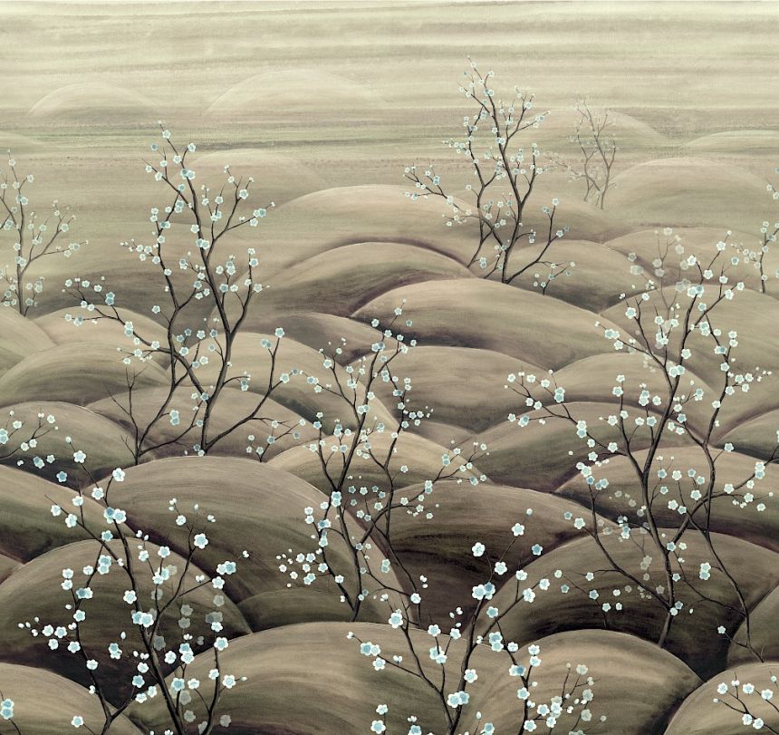 Fototapete, beige, grau, blühende Sakura-Zweige, DGTRA5011-300, Traces, Masureel