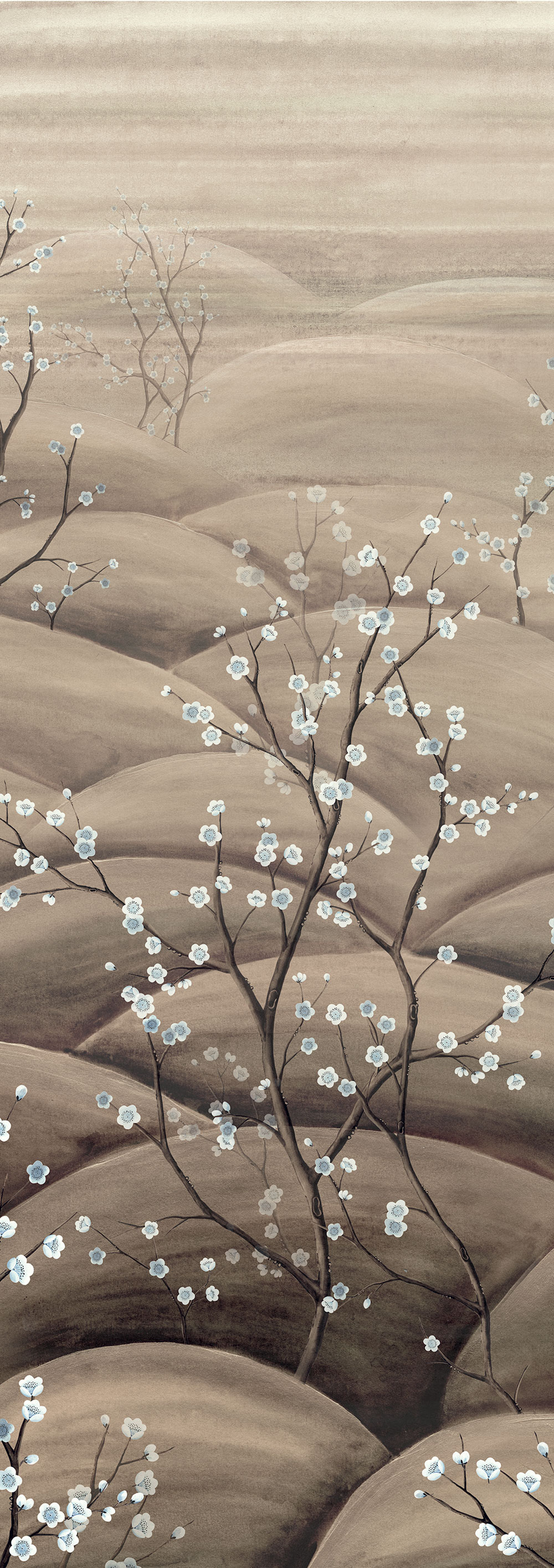 Fototapete, beige, grau, blühende Sakura-Zweige, DGTRA5013-260, Traces, Masureel