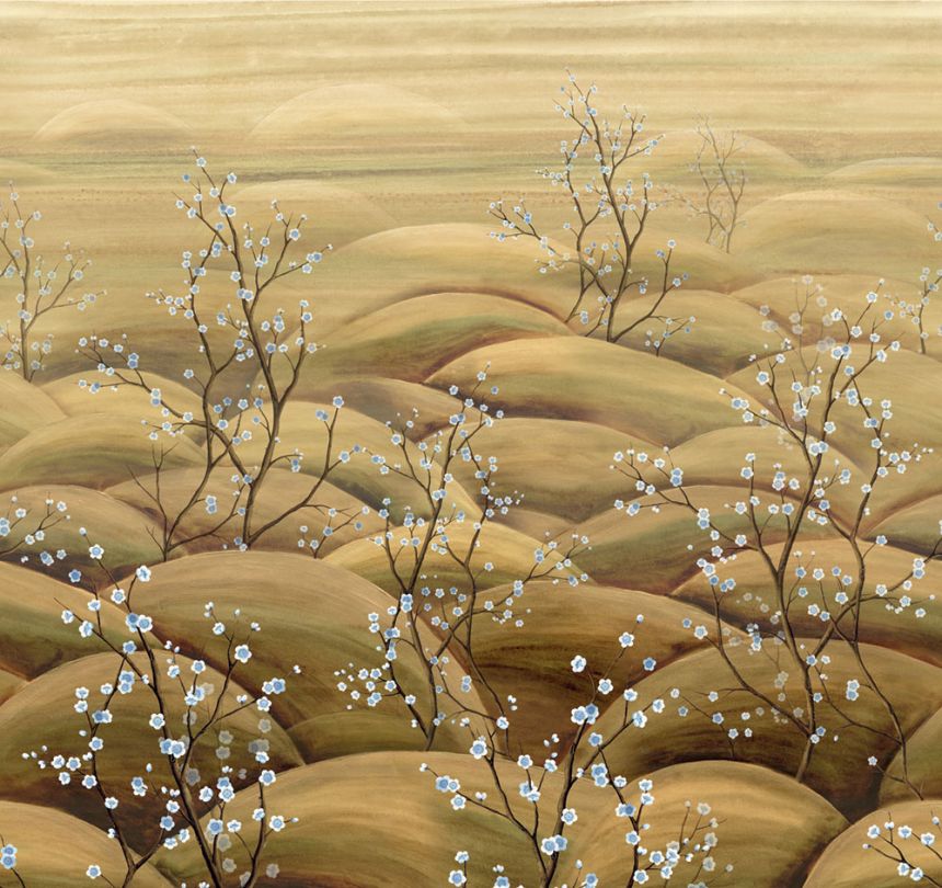 Fototapete, blau, beige, blühende Sakura-Zweige, DGTRA5021-300, Traces, Masureel