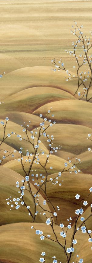 Fototapete, blau, beige, blühende Sakura-Zweige, DGTRA5022-300, Traces, Masureel