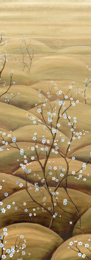 Fototapete, blau, beige, blühende Sakura-Zweige, DGTRA5023-260, Traces, Masureel