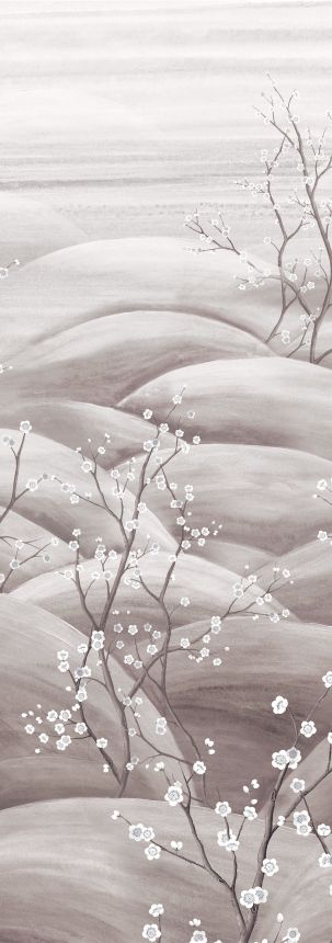 Fototapete, grau, weiß, blühende Sakura-Zweige, DGTRA5032-300, Traces, Masureel
