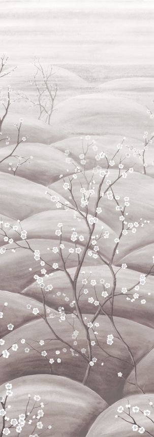 Fototapete, grau, weiß, blühende Sakura-Zweige, DGTRA5033-260, Traces, Masureel