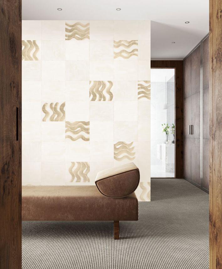 Fototapete, beige, grau, Wellen in Quadraten, DGTRA6011-300, Traces, Masureel
