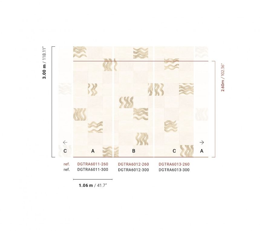 Fototapete, beige, grau, Wellen in Quadraten, DGTRA6011-300, Traces, Masureel