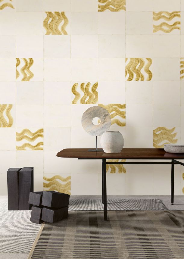 Fototapete, beige, gold, Wellen in Quadraten, DGTRA6021-300, Traces, Masureel