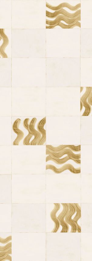 Fototapete, beige, gold, Wellen in Quadraten, DGTRA6022-300, Traces, Masureel