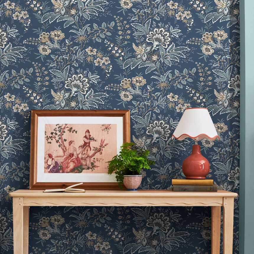 Tapete, Blau, Beige, Blumen, 130097, Laura Ashley 4