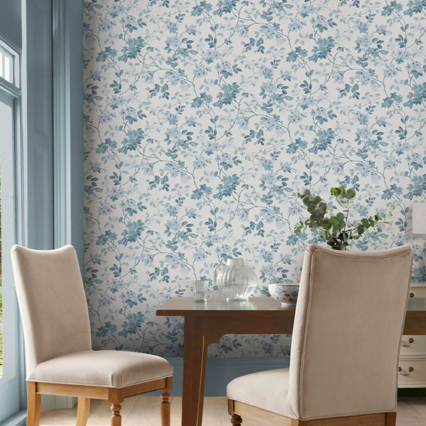 Tapete, Blau, Weiß, Blüten, Blätter, 130107, Laura Ashley 4
