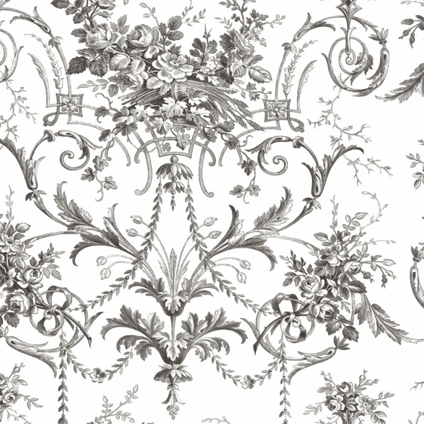 Schlosstapete, Schwarz-Weiß, Blüten, 122768, Laura Ashley 4