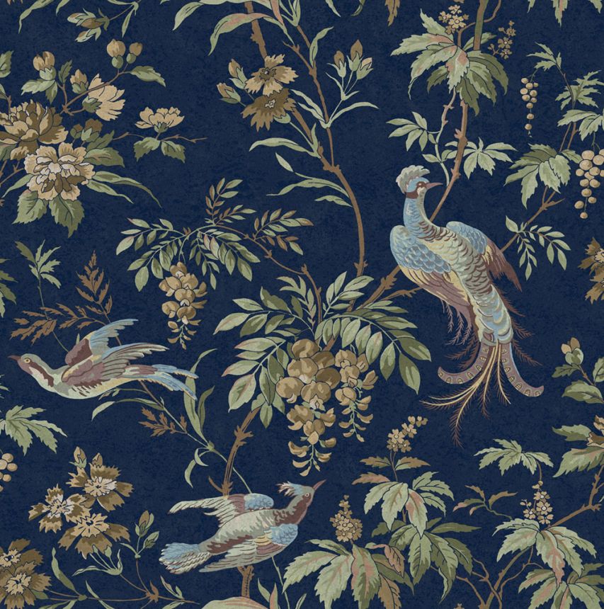 Tapete, Blau, Braun, Blumen, Vögel, 140316, Laura Ashley 4