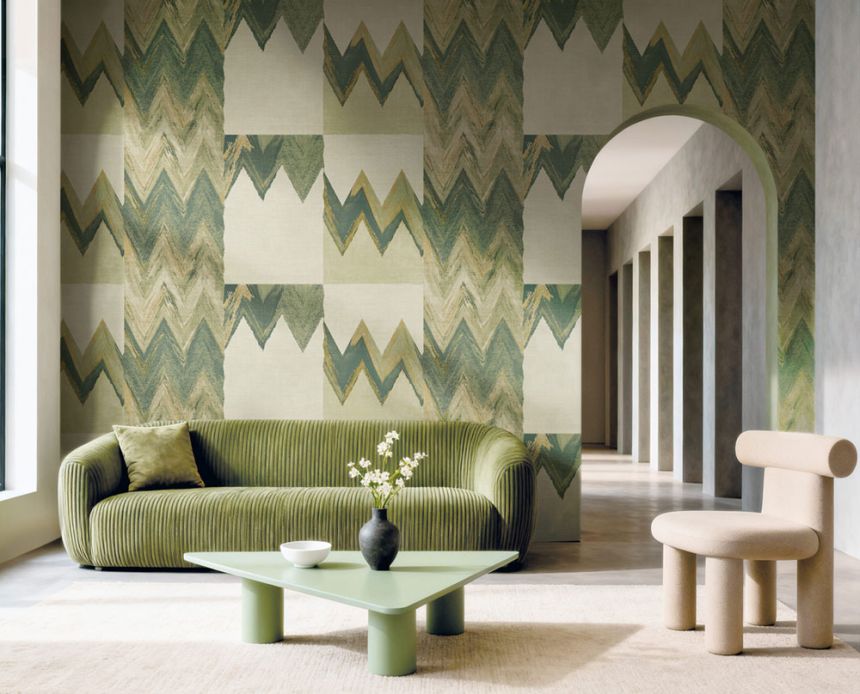 Geometrische Tapete, grün, grau, Stoffoptik, 6675, Metamorphosis, Parato by Cristiana Masi