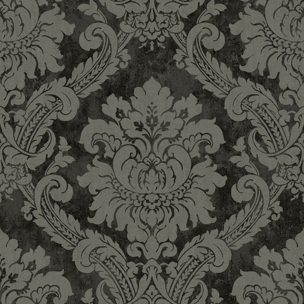 Tapete, schwarz, grau, Damastmuster, AU41005, Aurelia, Prestige Wallcoverings