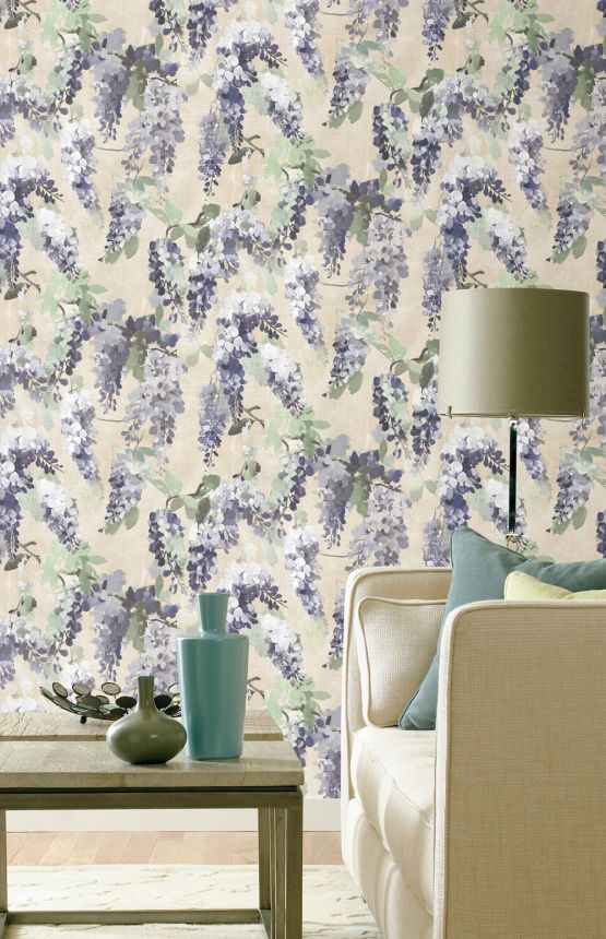 Tapete, blau, grün, Blumen, Zweige, AU41603, Aurelia, Prestige Wallcoverings