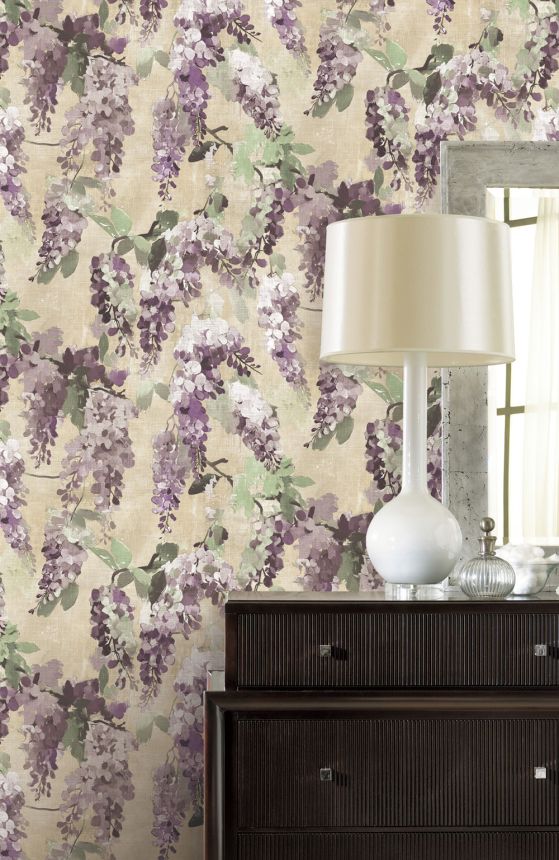Tapete, lila, beige, Blumen, Zweige, AU41604, Aurelia, Prestige Wallcoverings