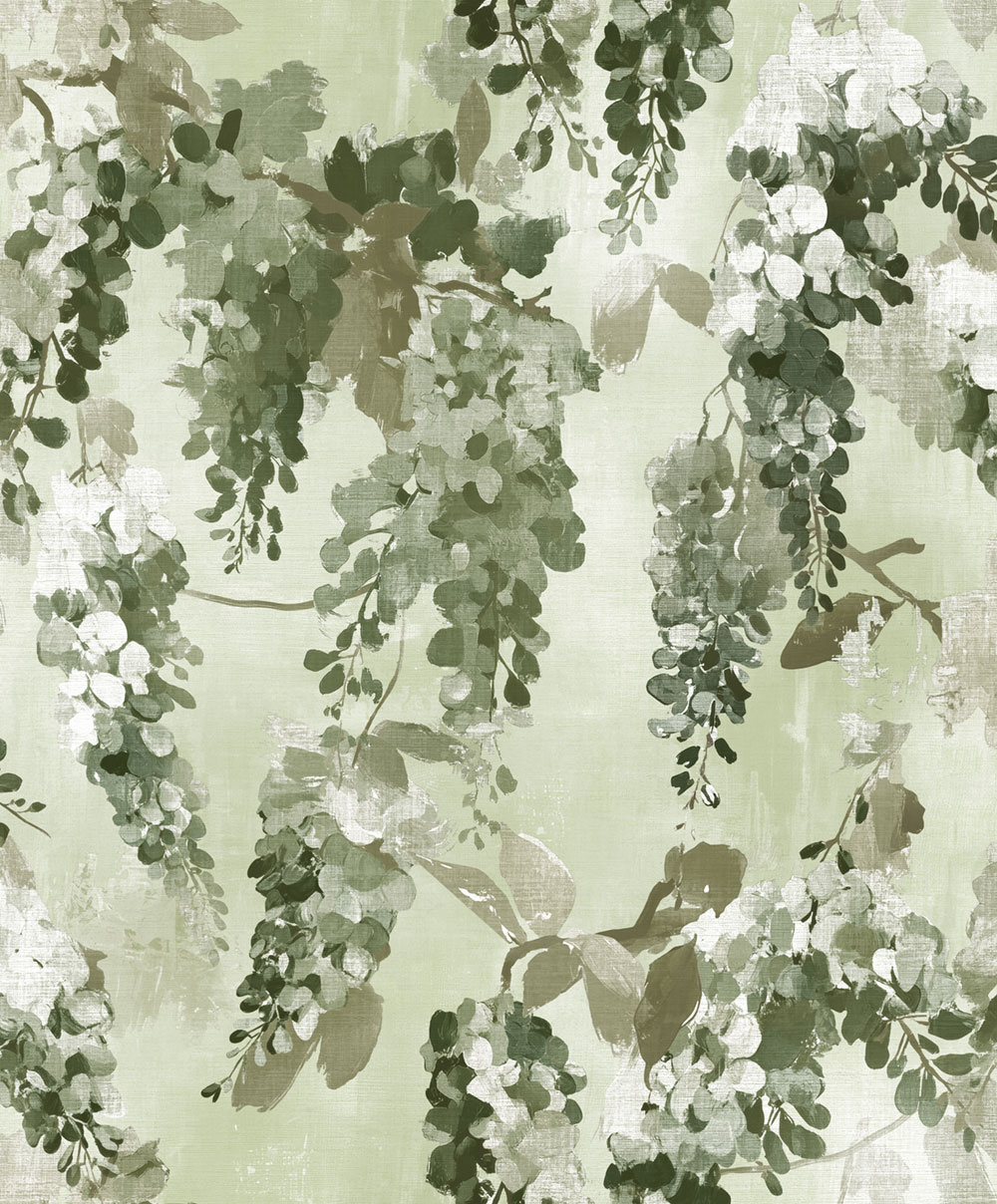 Tapete, grün, weiß, Blumen, Zweige, AU41605, Aurelia, Prestige Wallcoverings
