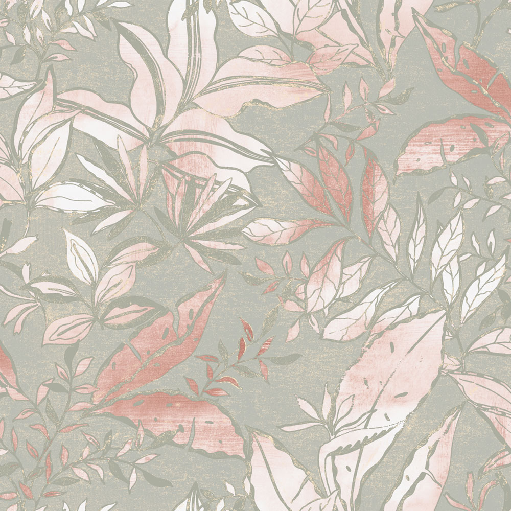 Tapete, grau, rosa, Blätter und Zweige, AU41703, Aurelia, Prestige Wallcoverings