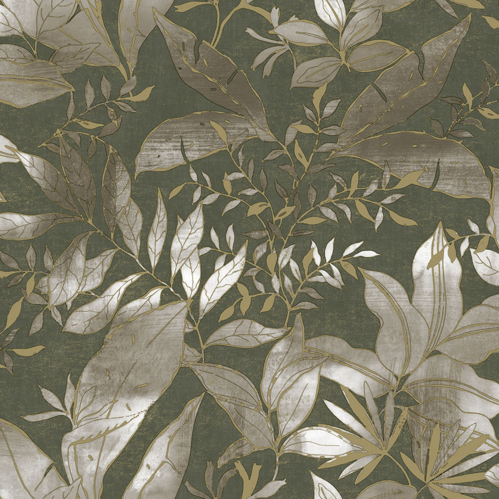 Tapete, grün, gold, Blätter und Zweige, AU41705, Aurelia, Prestige Wallcoverings