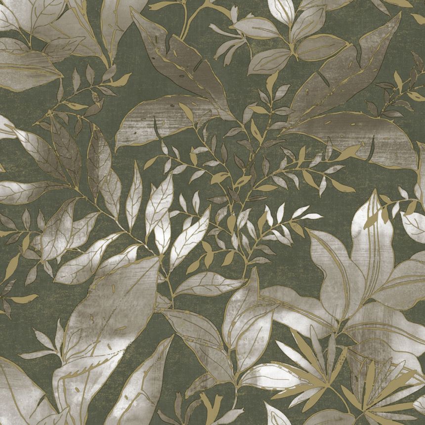 Tapete, grün, gold, Blätter und Zweige, AU41705, Aurelia, Prestige Wallcoverings