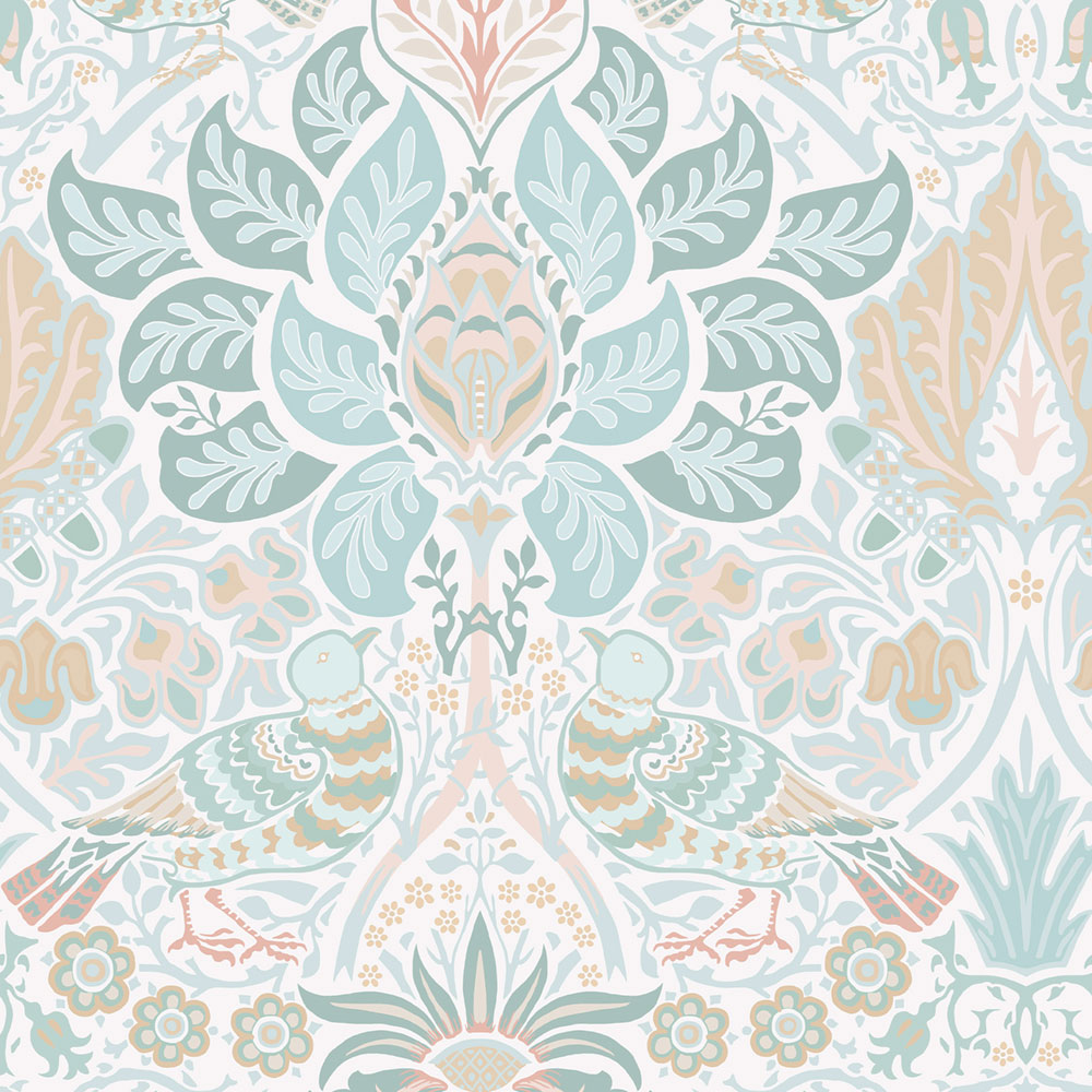 Tapete, Grau, Grün, Blumen, Vögel, 140479, William Morris at Home vol. 2
