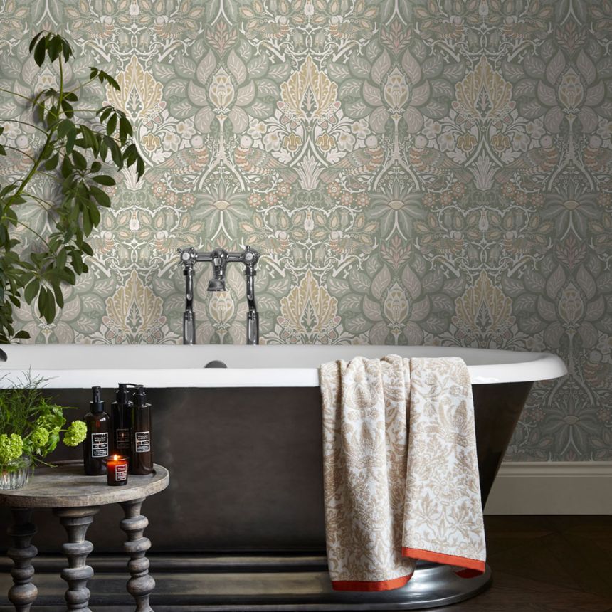Tapete, Grün, Rosa, Blumen, Vögel, 140482, William Morris at Home vol. 2