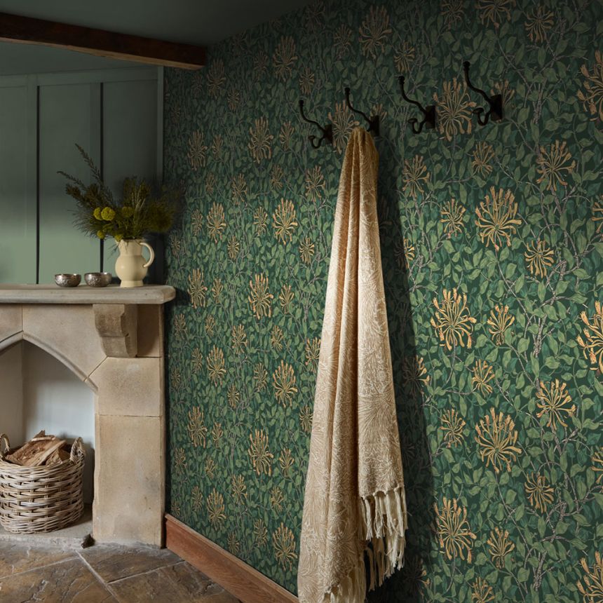 Tapete, Grün, Gelb, Blumen, Blätter, 140487, William Morris at Home vol. 2