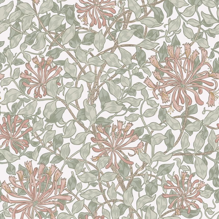 Tapete, Olivgrün, Rosa, Blumen, Blätter, 140488, William Morris at Home vol. 2
