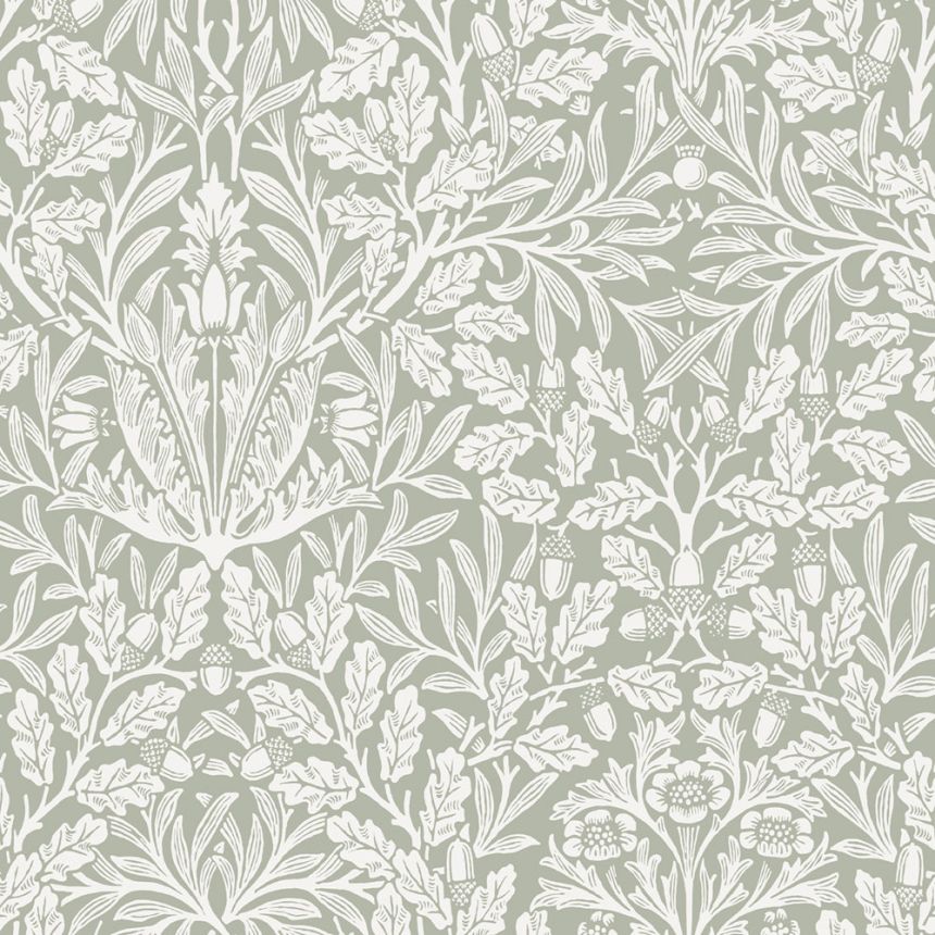Tapete, Grün, Grau, Blumen, Blätter, 140492, William Morris at Home vol. 2