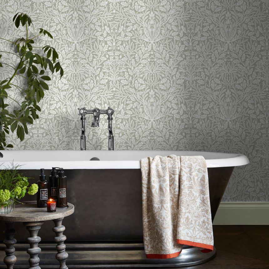 Tapete, Grün, Grau, Blumen, Blätter, 140492, William Morris at Home vol. 2