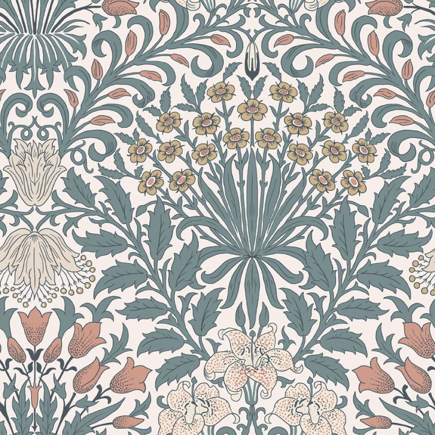 Tapete, Blau, Gelb, Blumen, Blätter, 140493, William Morris at Home vol. 2