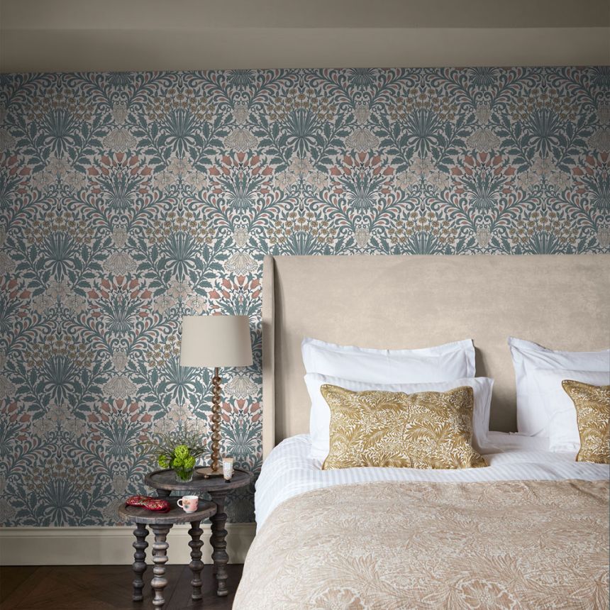 Tapete, Blau, Gelb, Blumen, Blätter, 140493, William Morris at Home vol. 2