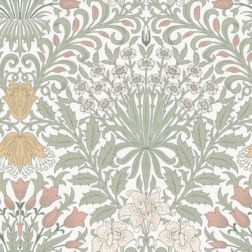 Tapete, Grau, Rosa, Blumen, Blätter, 140497, William Morris at Home vol. 2