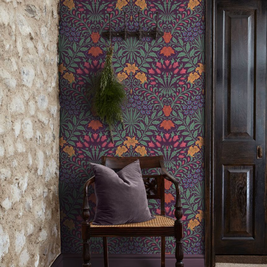 Tapete, Lila, Grün, Blumen, Blätter, 140498, William Morris at Home vol. 2