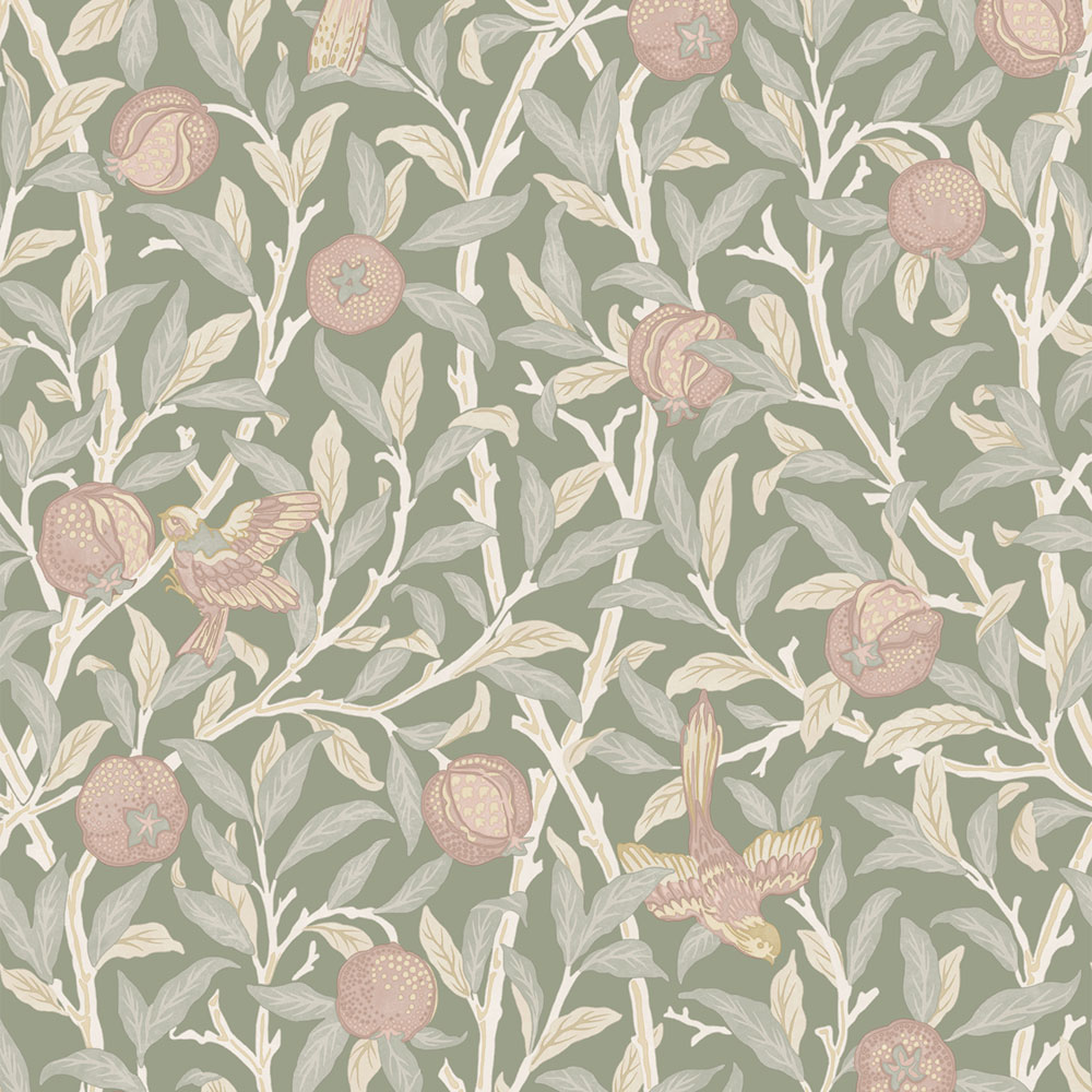 Tapete, Grün, Rosa, Zweige, Vögel, 140502, William Morris at Home vol. 2