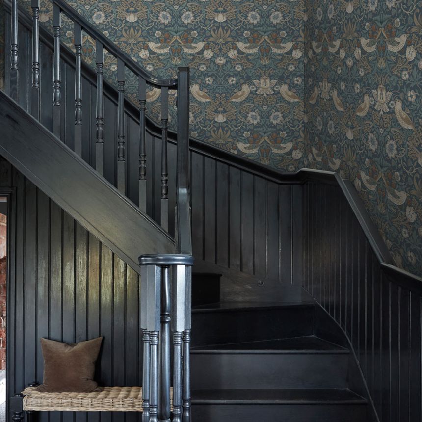 Tapete, Blau, Beige, Blumen, Vögel, 140503, William Morris at Home vol. 2