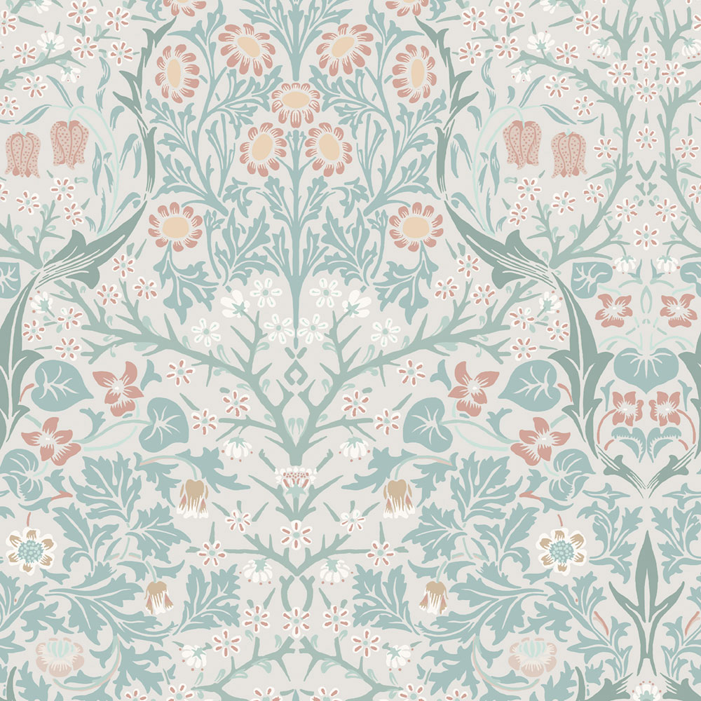 Tapete, Grau, Grün, Blumen, Blätter, 140504, William Morris at Home vol. 2