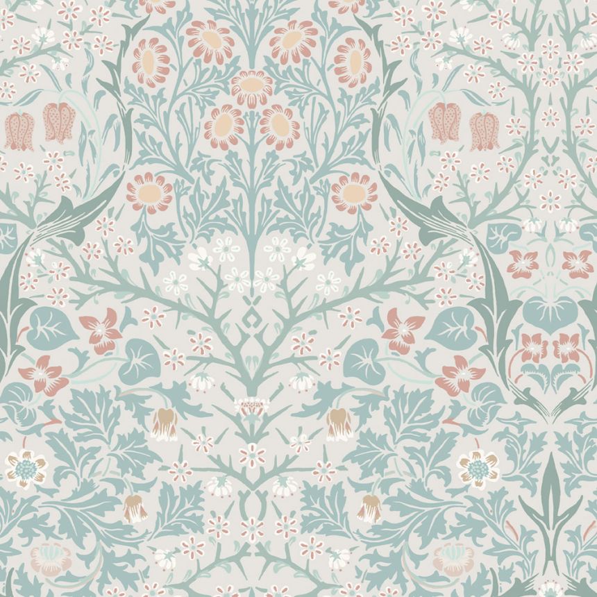 Tapete, Grau, Grün, Blumen, Blätter, 140504, William Morris at Home vol. 2