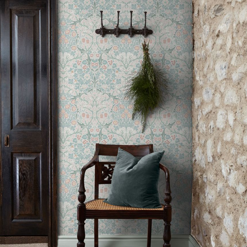 Tapete, Grau, Grün, Blumen, Blätter, 140504, William Morris at Home vol. 2