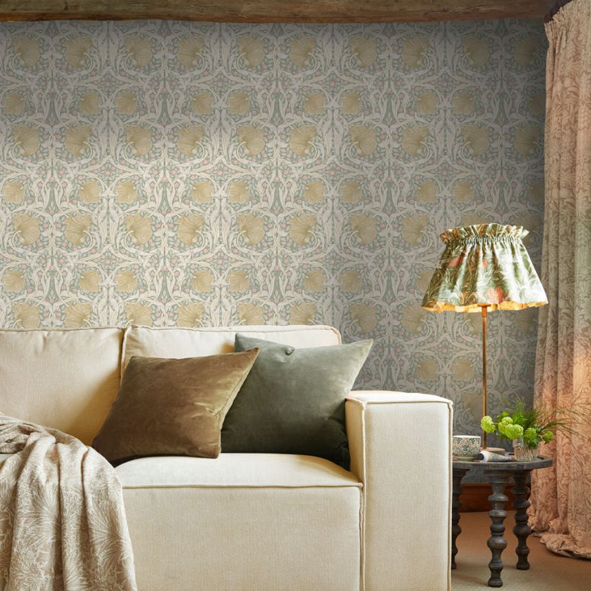 Tapete, Grün, Ocker, Blumen, 140506, William Morris at Home vol. 2
