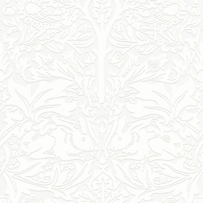 Tapete, Weiß, Blätter, Bäume, Vögel, Hasen, 142104, William Morris at Home vol. 2