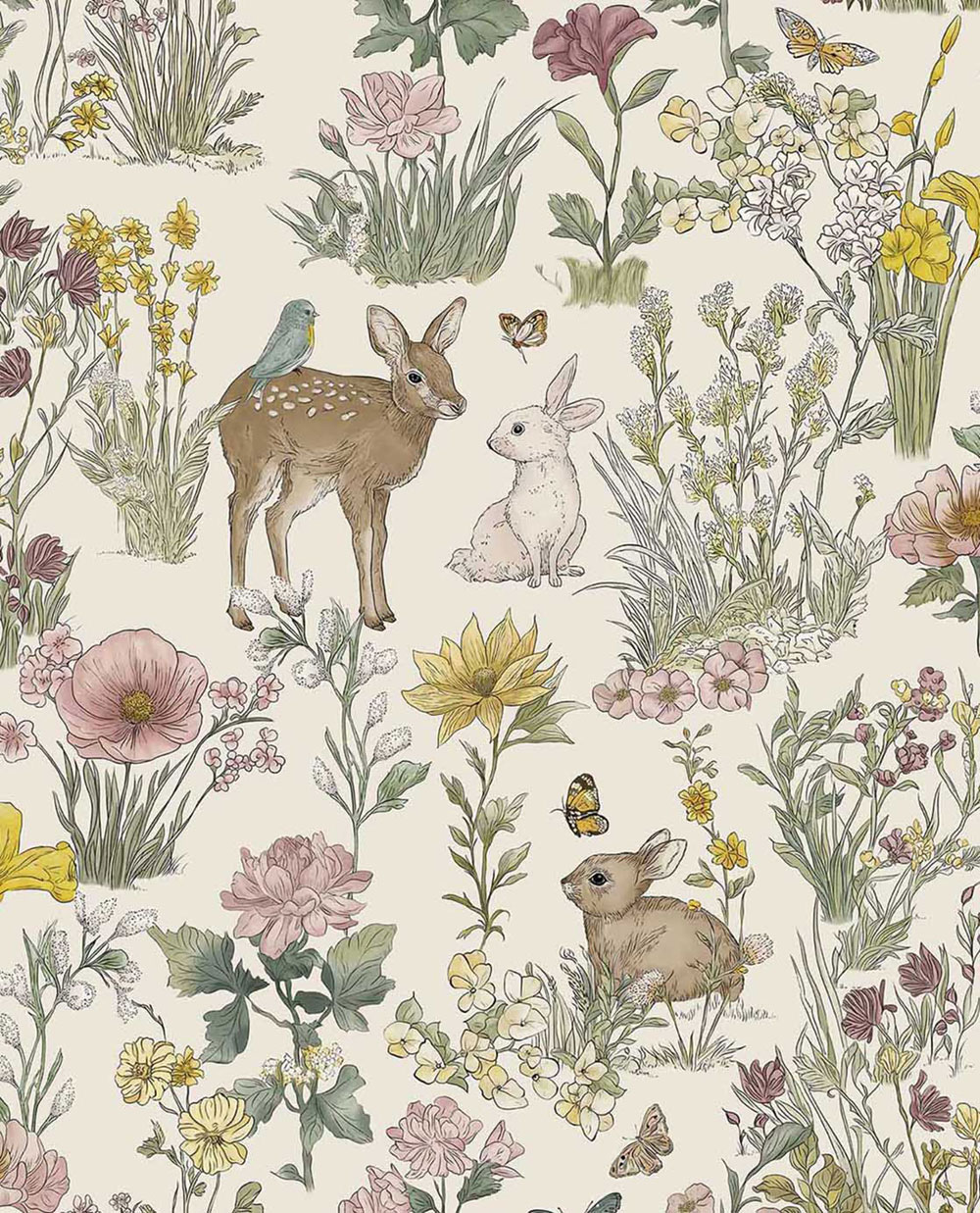 Kindertapete, cremefarben, Tiere, Blumen, 363190, Tiny Treasures, Eijffinger