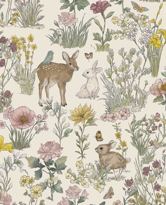 Kindertapete, cremefarben, Tiere, Blumen, 363190, Tiny Treasures, Eijffinger