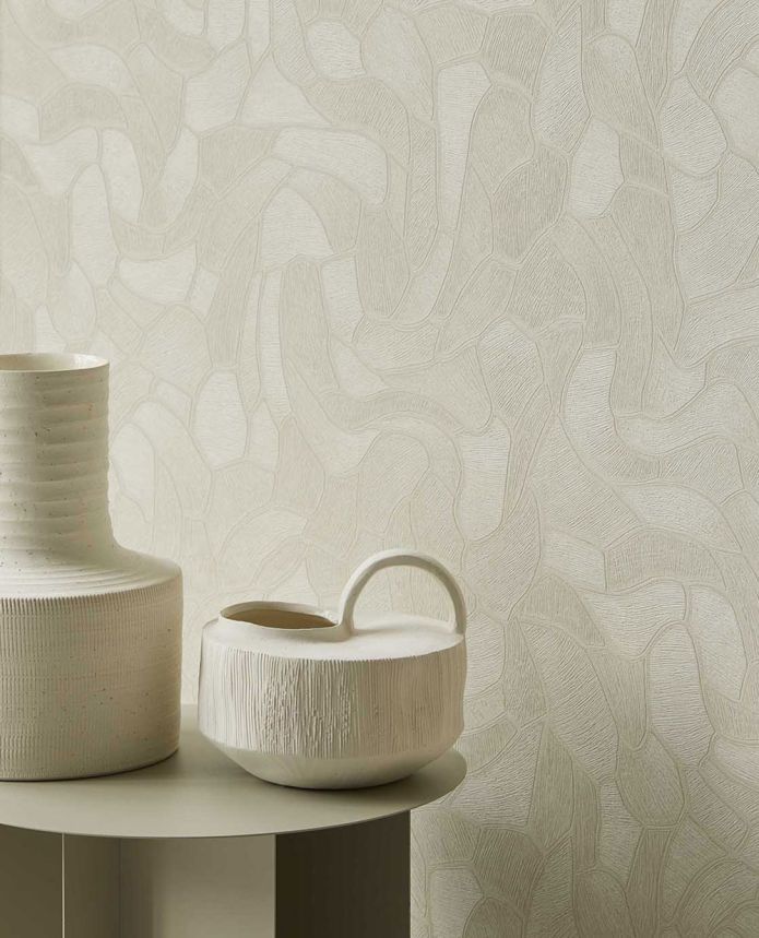 Geometrische Tapete, grün-cremefarben, Steinoptik, 363217, Calm Crafted, Eijffinger