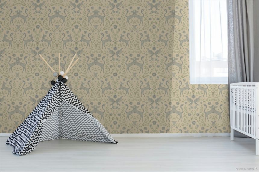 Kindertapete, cremefarben, blau, Tiere, Blumen, 363114, Tiny Treasures, Eijffinger